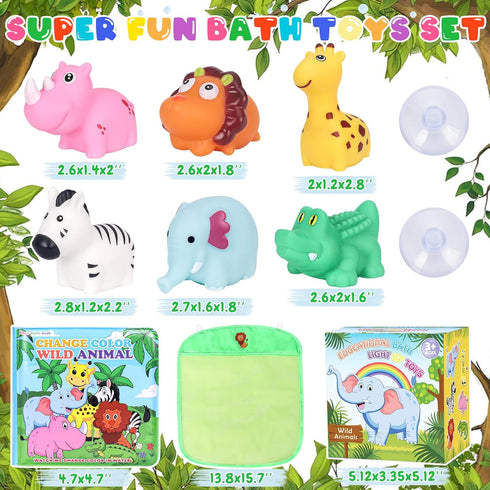 Light Up Bath Toys for Toddlers Kids Baby Boys Girls, No Hole Bath Toys with Bath Book & Organizer, Glow Bath Time Toys for Bathrooms Pool, Animal...