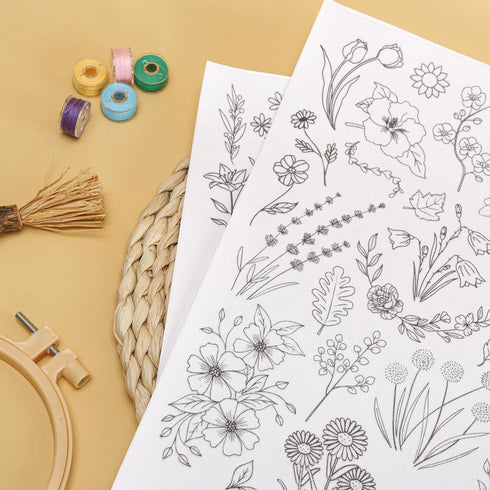 Embroidery Pattern Water Soluble Embroidery Stabilizers, Stick and Stitch Embroidery Paper Pre-Printed Flowers and Leaves Pattern Transfers for Ha...