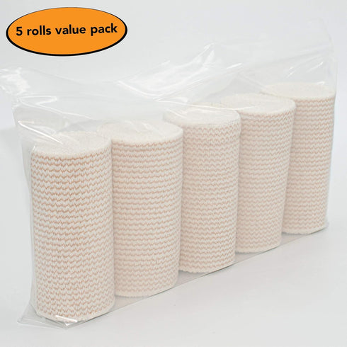 HOSPORA Latex-Free Compression Cotton Elastic Bandage, 4 Inch with Hook and Loop Closure(Pack of 5)...