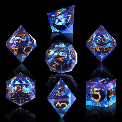 AUSTOR 7 Die DND Dice Set 7 Pieces Blue Flame Dragon Resin Dice Role Playing D and D Dice D20 D12 D10 D8 D6 D4 Sharp Edge Dungeons and Dragons Dic...