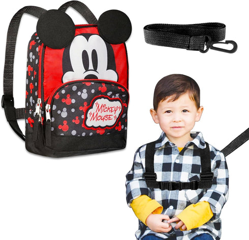 Mickey Mouse Harness Backpack for Toddlers - Mickey Backpack for Kids Bundle with 10" Mini Mickey Mouse Backpack, Water Bottle, Stickers, More | M...