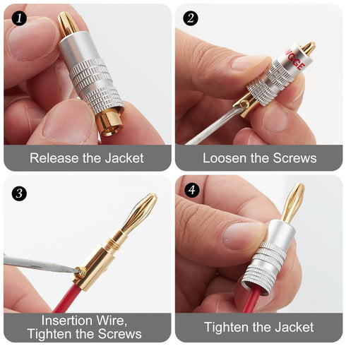 WGGE WG-009 Banana Plugs Audio Jack Connector 12 Pairs / 24 pcs, 24k Gold Dual Screw Lock Speaker Connector for Speaker Wire, Wall Plate, Home The...