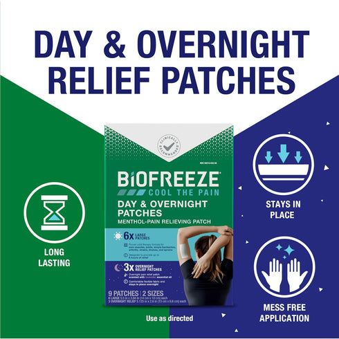 Biofreeze Day & Night Pain Relief Patches, Knee & Lower Back Pain Relief Patch, Sore Muscle Relief, Neck Pain Relief, Pharmacist Recommended, FSA ...