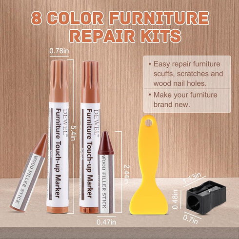 DEWEL Furniture Markers Touch Up, 17 Pcs Wood Scratch Repair Kit, Upgrade Wood Furniture Repair Markers and Wax Sticks for Stains, Scratches, Wood...