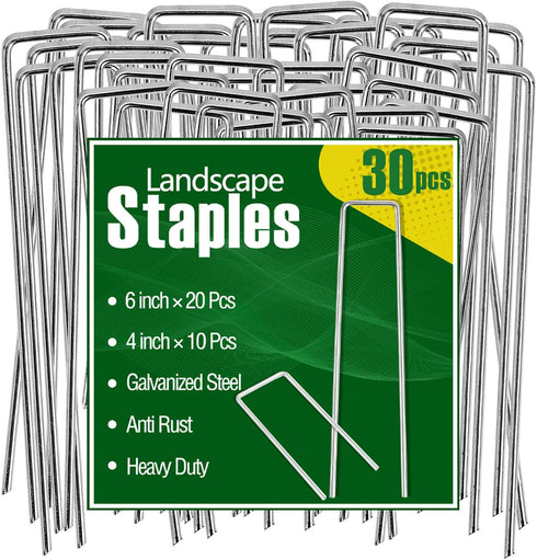 30 Pcs Galvanized Landscape Staples Metal Garden Stakes Heavy Duty for Ground Cover, U-Shaped Pins Yard Stakes Weed Barrier Fabric, Garden Hose, D...