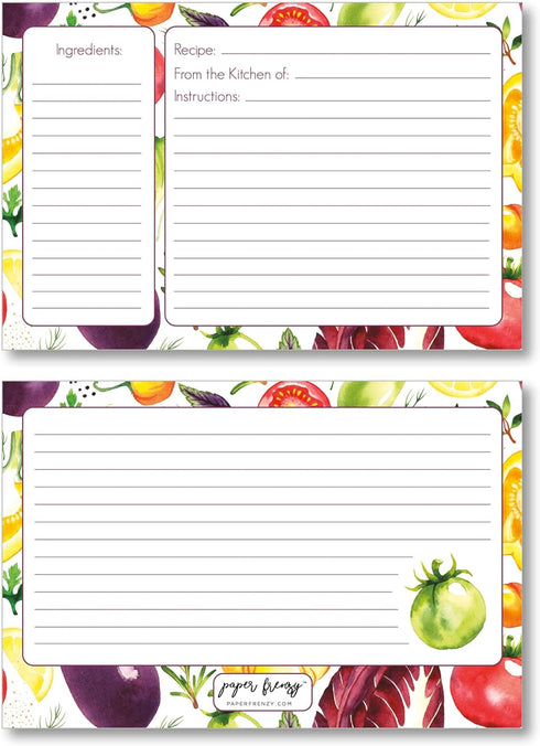 Paper Frenzy Vegetable Garden 4 x 6 Recipe Cards - Pack of 25 Double Sided...