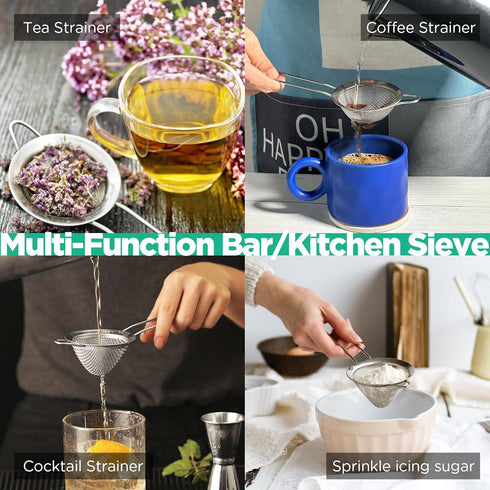 Homestia 2 Piece 3.3" Fine Mesh Strainer for Kitchen, 304 Stainless Steel Cocktail Sieve Sifters for Food, Liquid Strainer for Drinks, Tea, Coffee...