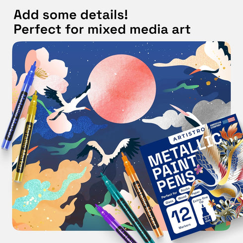 ARTISTRO Metallic Paint Pens for Rock Painting, Stone, Ceramic, Glass, Wood, Fabric, Pebbles, Scrapbook Journals, Photo Albums, Card Stocks. Set o...