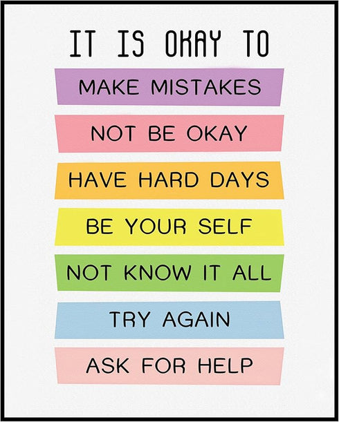 Posterizer 1 pcs-colorful fun-It's Okay to Not be Okay-affirmative poster-Motivational & Inspirational Art-Kids Room Art-Gift for Teachers- unfram...