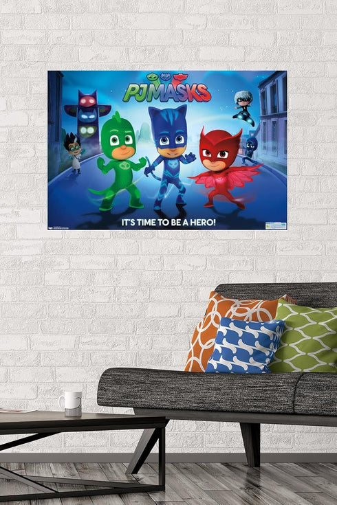 Trends International PJ Masks - Its Time To Be A Hero Wall Poster, 22.375" x 34", Premium Poster & Mount Bundle...