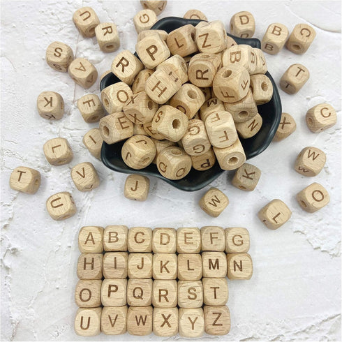 Wooden Alphabet 26 Letter Beads 12mm 104pc Wood Loose Beads for Jewelry Keychain Making...