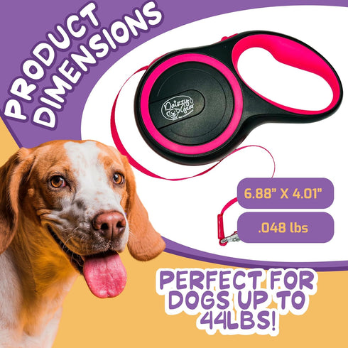 Dog Leash Retractable,Sturdy, Heavy-Duty, Tangle-Free, Soft,Anti-Slip Handle & Easy One Hand Brake for Puppy, Small, Medium, Large Breeds Dogs (Pi...