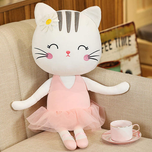 Plush Ballerina Dolls Kitty Cat Stuffed Animals Toys Ballet Dance Recital Gifts for Girls White 13.5 Inches...