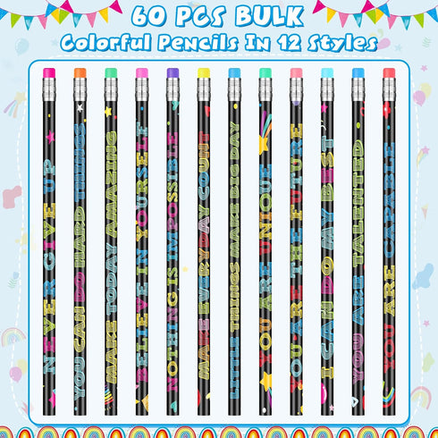 60 Pcs Motivational Pencils Bulk, Fun Inspirational School Pencils for Classroom, Cute Wood Pencils with Encourage Positive Sayings, Back to Schoo...