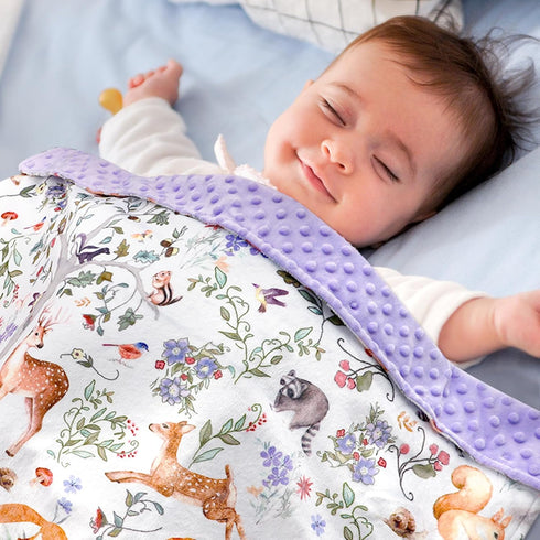 Baby Blanket, Purple Fleece Baby Blankets for Boys Girls, Warm Soft Portable Toddler Minky Blanket with Woodland Animal Print, for Newborn Crib, S...
