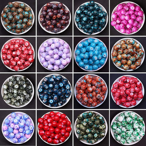 100pcs 6MM Acrylic Beads for Jewelry Making, GACUYI Smooth Beads Bulk Loose Glass Beads in Patterns for Adults Earring Bracelet Necklace Making an...