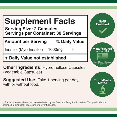 Inositol Capsules (Myo Inositol) 1000mg Health Support for Women (60 Count)(No Fillers, Vegan Safe, Gluten Free) by Double Wood...