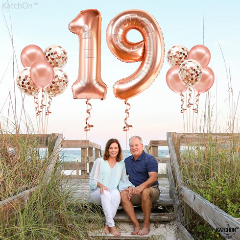 KatchOn, Giant Rose Gold 19 Balloon Number - 40 Inch | 19 Birthday Balloons With Confetti Balloons | Happy 19th Birthday Decorations, 19th Birthda...