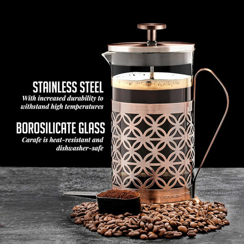 OVENTE French Press Coffee Maker 34 Ounce, 4 Filter Stainless Steel Filter Plunger System & Durable Borosilicate Heat Resistant Glass with Free Sc...