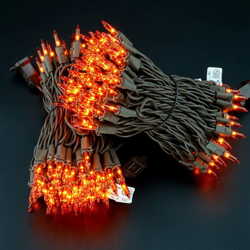 YULETIME Orange Christmas Lights with Brown Wire, 66 Feet 200 Count UL Certified String Lights, Pack of 2 Sets 33 Ft 100 Count Amber Incandescent ...