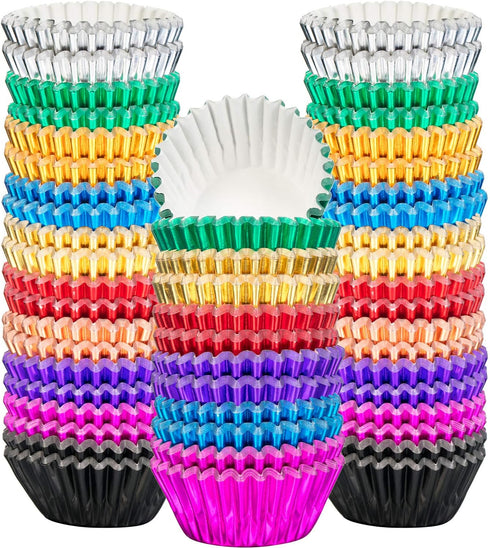 Sumind 400 Pieces Mini Foil Cupcake Liners Baking Cups, Metallic Cupcake Liner for Holiday Baking Muffin and Cupcakes(10 Colors)...
