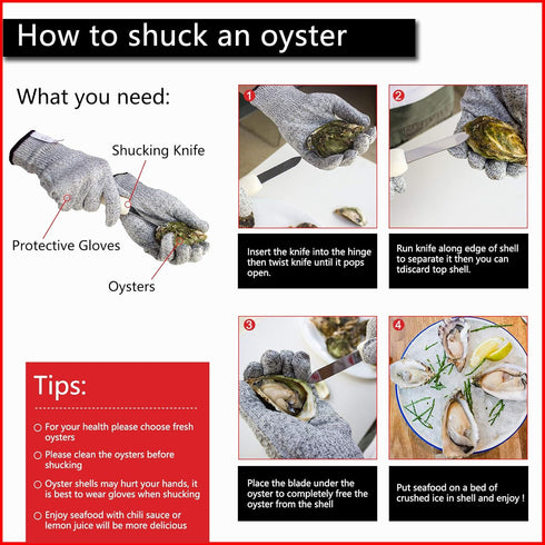 Nonley Oyster Shucking Knife, 2 Pack Oyster Knife Shucker Set with Professional Grade Cut Resistant Gloves, Stainless Steel Seafood Opener Tools...