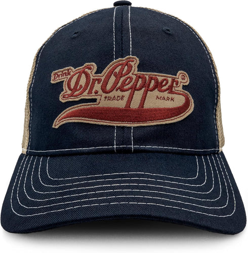 Tee Luv Vintage Drink Dr Pepper Hat - Mesh Back Dr Pepper Soda Baseball Cap (Navy and Beige)...