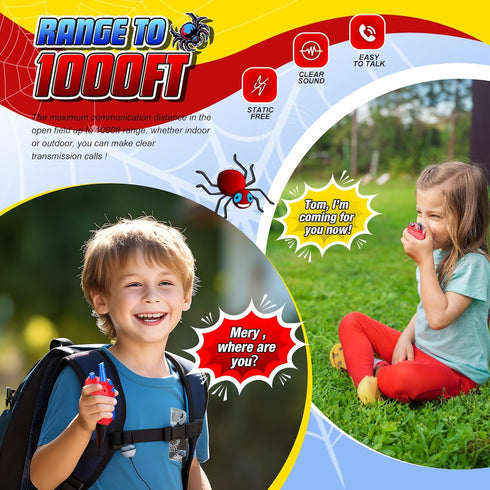 Spider Walkie Talkies Toys for Kids : Gifts for Boys Ages 3 4 5 6 7 8 9 10 Kids Walkie Talkies 2 Pack Outdoor Hiking Toy for 5-7 Year Old Boy Birt...