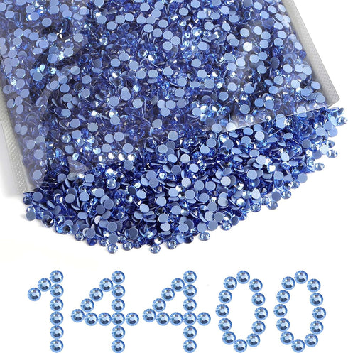 Beadsland Hotfix Rhinestones Bulk, 14400PCS Crystal Hot Fix Rhinestones for Crafts Clothes DIY Decoration, Light Sapphire, SS10, 2.7-2.9mm...
