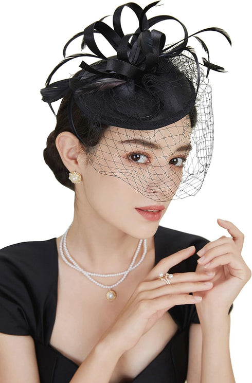 BABEYOND Fascinator Hat Veil Feather Fascinators Hair Clip Tea Party Pillbox Hat Knot Fascinator Bridal Wedding Veil...