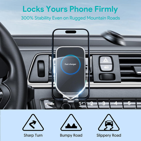 Wireless Car Charger, 15W Auto-Clamping Charger Mount, Air Vent Car Charging Holder for iPhone 15 14 13 12 11 Pro Max Plus Mini X Xr Xs, Samsung S...