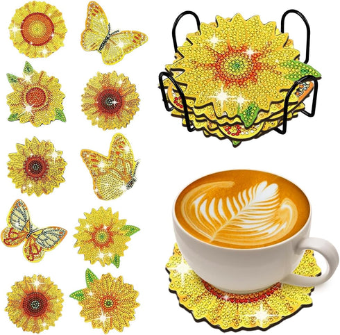 10 pcs Diamond Painting Coasters | Diamond Art Coasters | Sunflower Diamond Art Painting | Perfect Art Craft Gift for Sunflower Lover, Dad, Mom, G...
