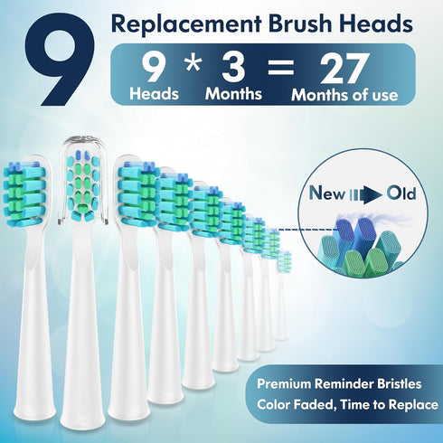 DADA-TECH Electric Toothbrush for Adults and Kids, Sonic Toothbrush Rechargeable with 9 Brush Heads, 5 Modes and 2 Minutes Smart Timer, 4Hours Cha...