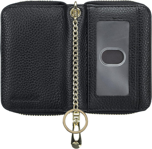 imeetu RFID Credit Card Wallet, Genuine Leather Zipper Card Case Holder with Removable Keychain(Black)...
