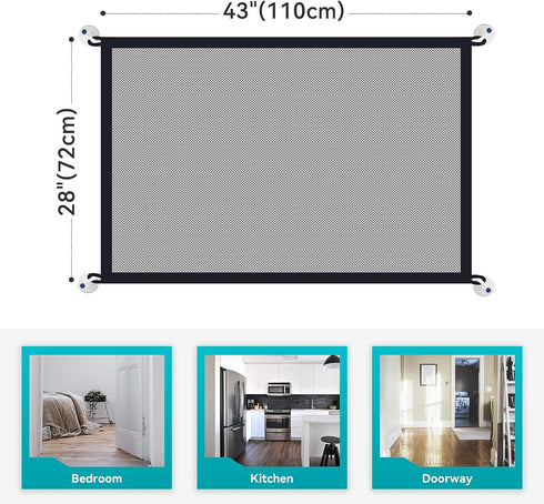 Magic Dog Gate for Stairs, Mesh Pet Gate for House Doorway, Indoor Bedroom Safety Cat Screen Gate, Puppy Fence 28 x 43 inches...