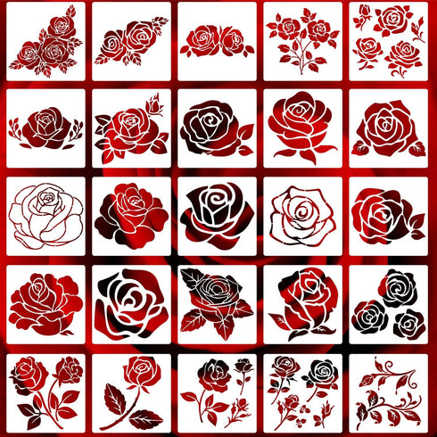 Rose Flower Stencils 6inch Reusable Rose Stencils for Painting on Wood Canvas Wall Furniture Floral Stencil Border Flowers Templates for Crafts De...