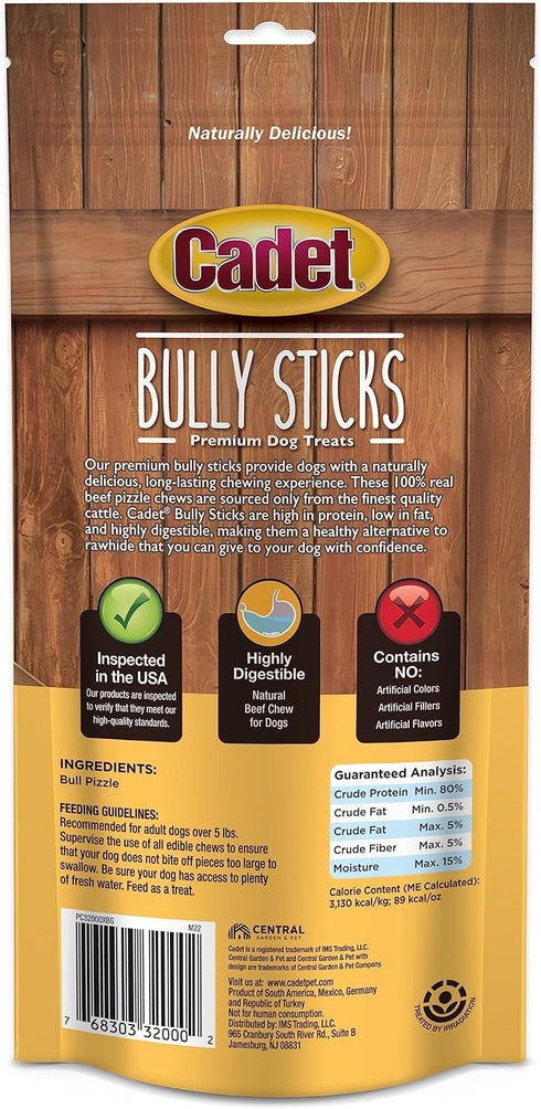 Cadet Bully Sticks for Small, Medium and Large Dogs – All-Natural Beef Pizzle, High Protein, Low Fat, Long-Lasting, Grain & Rawhide-Free Dog Chews...