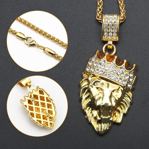 AHIER Gold Necklace Chain with Dollar Sign, 18K Gold Plated Hip Hop Chain Necklace Pendant for Men, 30inch (Rotatable,Lion Head)...