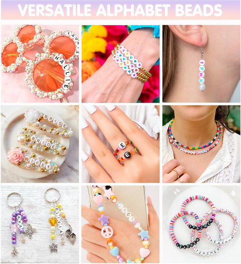 Dowsabel 1520 PCS Letter Beads, 30 Styles Friendship Bracelet Kit, 4x7mm Round Number Alphabet Beads for Bracelets, 2 Rolls Crystal String Jewelry...