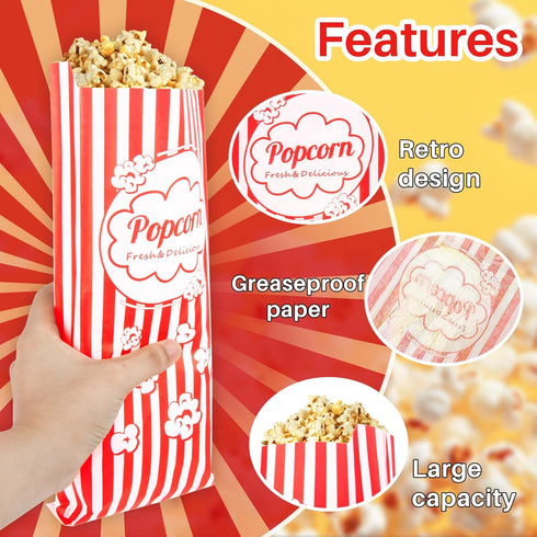 50 Popcorn Bags Individual Servings - 2oz Disposable Food Paper Popcorn Bags Party Pop Corn Sleeves Bulk Carnival Halloween Snack Packs Gift Favor...
