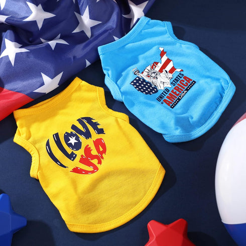 2 Pieces Independence Day Puppy Clothes Unisex Clothes for Small Dogs Flag Printed Puppy Shirt Dog Apparel Breathable Doggy Clothes Boy and Girl D...