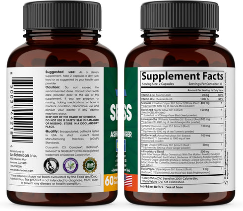 Sea Moss Black Seed Oil Ashwagandha Ginger Burdock Root Turmeric Black Pepper | All in 1 Supplement, 60 Capsules | Seamoss Pills for Men & Women |...