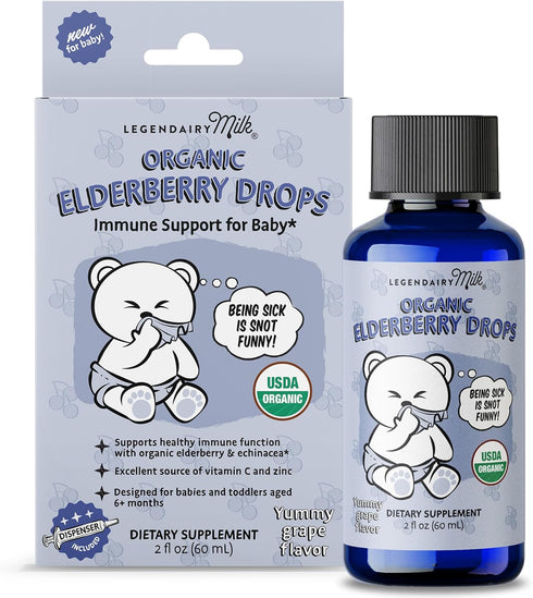 Legendairy Milk Organic Elderberry Drops - Baby Multivitamin with Echinacea, Liquid Vitamin C & Zinc for Immune Support - Ideal for Babies & Kids,...