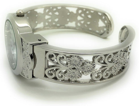 Ladies Elegant Metal Bangle Cuff Fashion Watch Pearl Dial...