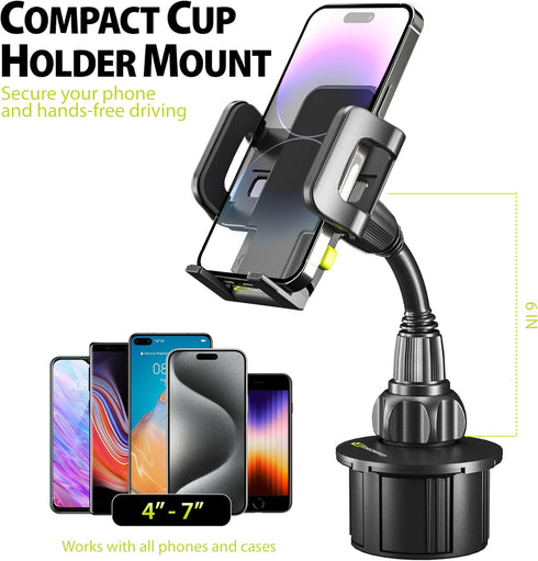 Bracketron TripGrip Universal Phone Holder for Car Cup Holder Mount - 360 Degree Rotation, Swivel Gooseneck, Expandable Base Cell Phone Cup Holder...