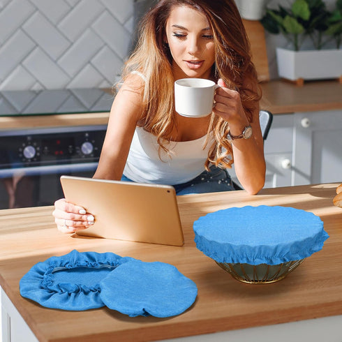 Patelai 10 Pieces Bowl Covers Reusable in 5 Size Stretch Cloth Fabric Bowl Covers Elastic Food Storage Covers Cotton Bread Bowl Covers Reusable Li...