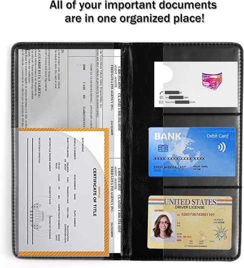 UYYE Auto Car Registration and Insurance Holder - PU Leather Vehicle Glove Box Organizer Wallet, Interior Accessories Case Holder for Essential Au...