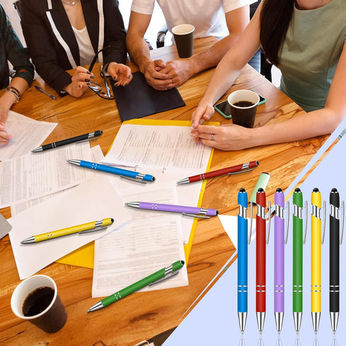 Tenare 12 Pieces Ballpoint Pen with Stylus Tip, 1.0 mm Black Ink Metal Pen Stylus Pen for Touch Screens, 2 in 1 Stylus Ballpoint Pen (Bright Color...