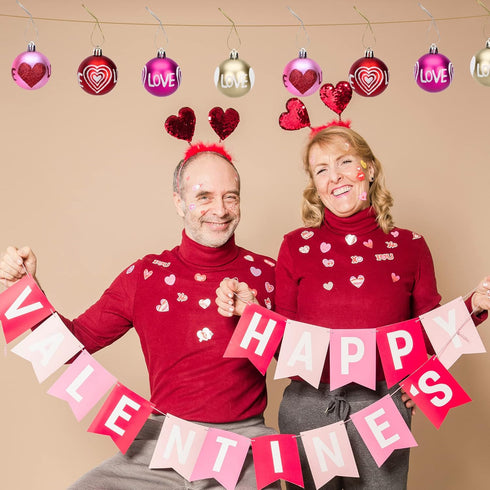 12 Pieces Valentine's Day Hanging Ball Ornaments, Heart Glitter Balls Decorative Supplies for Party, Valentine's Day,Wedding Tree Decorations...