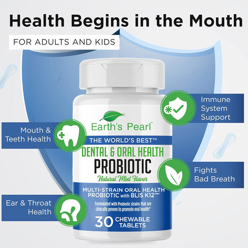 Earth's Pearl Dental Probiotic with BLIS K12 - Oral Probiotics for Oral Health with Mint Flavor - 30-Day Supply of Dental Probiotics for Bad Breat...